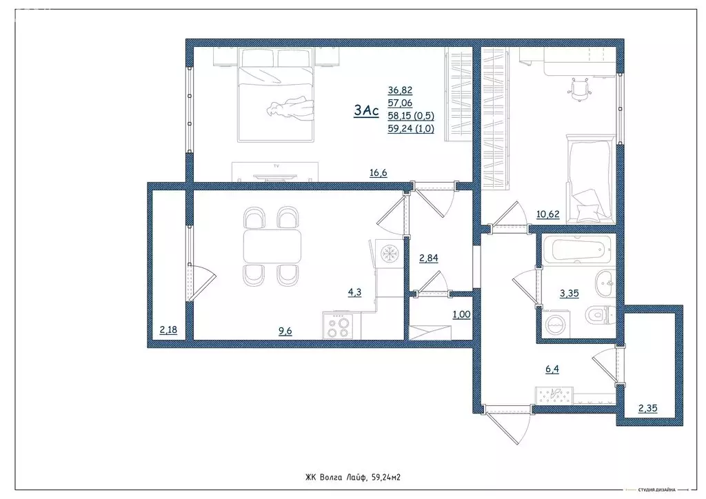 3-комнатная квартира: Тверь, Новочеркасская улица, 49 (59.24 м) - Фото 2