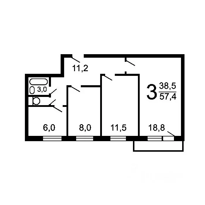 3-к кв. Москва Краснодарская ул., 51К3 (58.0 м) - Фото 1