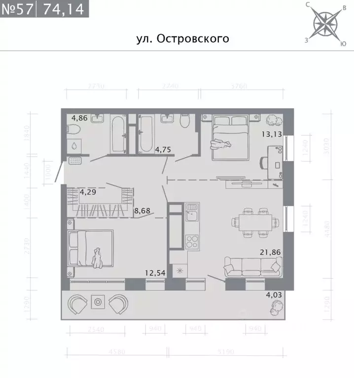 2-к кв. Татарстан, Казань Кастура Таун жилой комплекс (74.14 м) - Фото 0