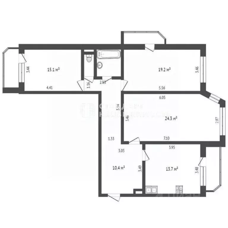 3-к кв. Тюменская область, Тюмень Новосибирская ул., 131 (95.4 м) - Фото 1