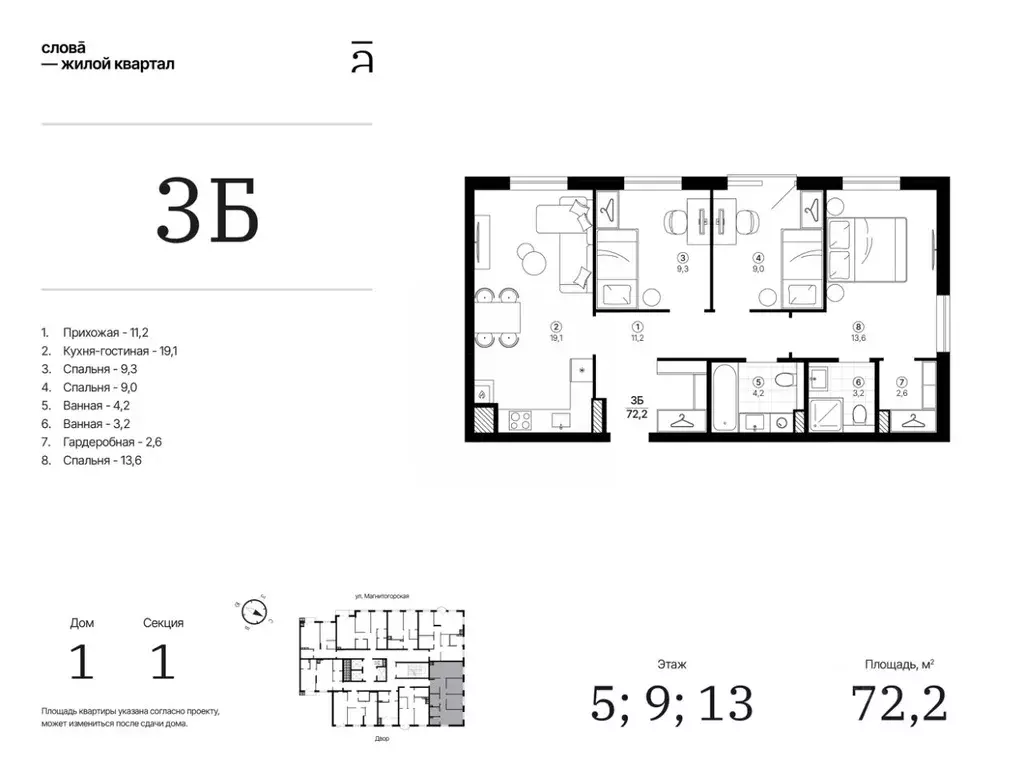 3-к кв. Астраханская область, Астрахань Магнитогорская ул., 1 (72.17 ... - Фото 1