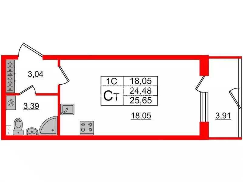 Студия Санкт-Петербург Пулковское ш., 99к6 (24.48 м) - Фото 1