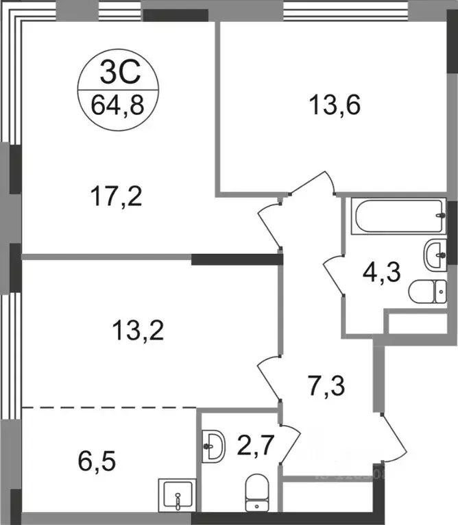 3-к кв. Москва Переделкино Ближнее мкр, 13-й кв-л,  (64.8 м) - Фото 0