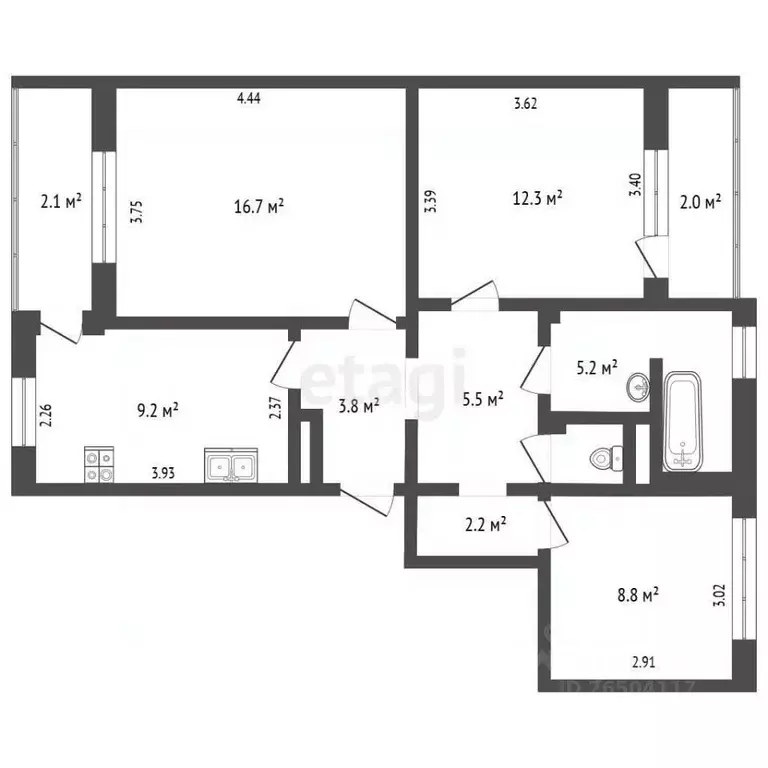 3-к кв. Севастополь ул. Александра Маринеско, 4Б (64.5 м) - Фото 2