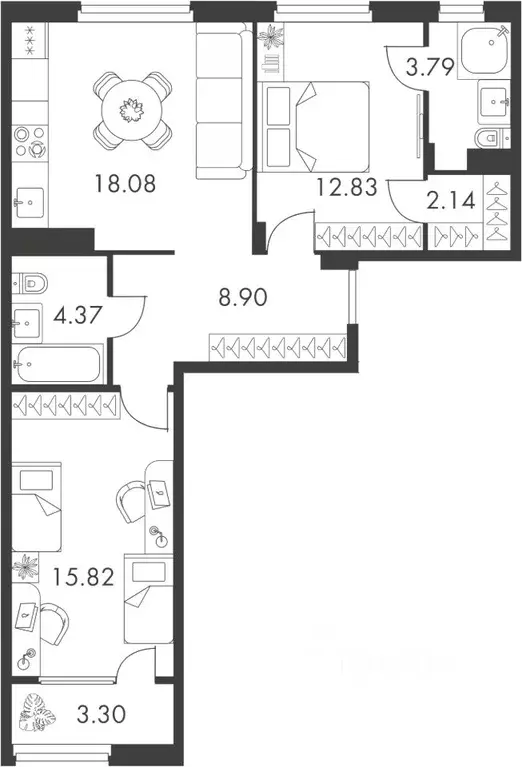 2-к кв. Тульская область, Тула ул. Карпова, 103А (69.23 м) - Фото 1