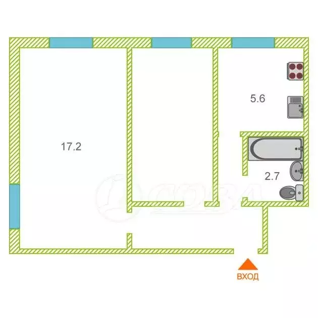 Квартира-студия: Тюмень, улица Мельникайте, 101 (45 м) - Фото 2