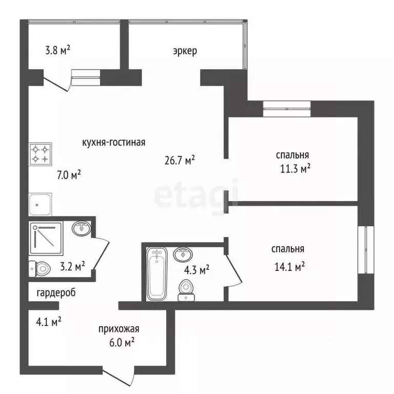 3-к кв. Красноярский край, Красноярск ул. Авиаторов, 28 (77.4 м) - Фото 1