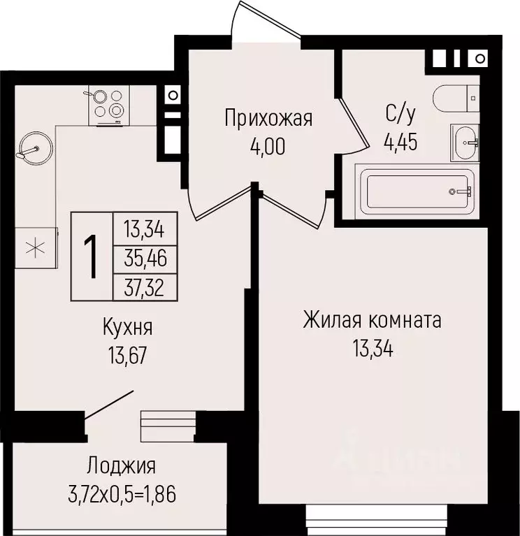 1-к кв. Краснодарский край, Краснодар ул. Михаила Барибана (37.32 м) - Фото 0