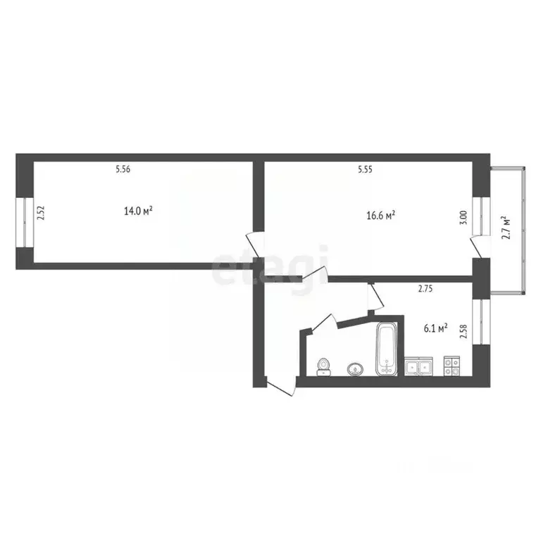 2-к кв. Тюменская область, Тюмень ул. 50 лет Октября, 37а (44.0 м) - Фото 2