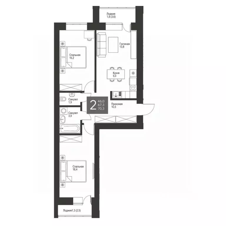 2-к кв. Татарстан, Альметьевск ул. Гафиатуллина, 60 (70.3 м) - Фото 0