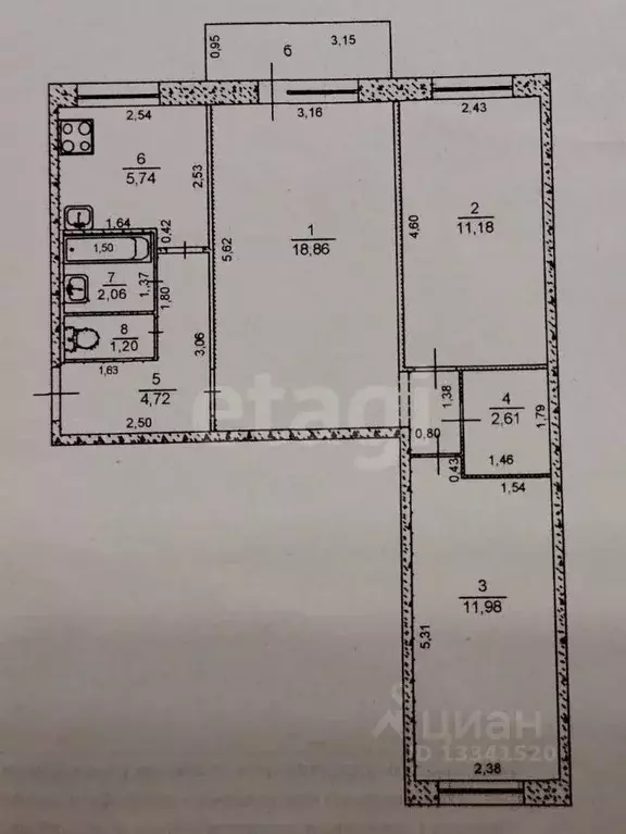 3-к кв. Ульяновская область, Ульяновск Камышинская ул., 24 (58.4 м) - Фото 2