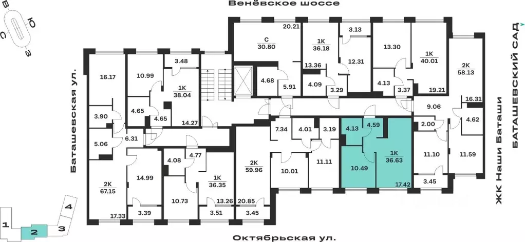 1-к кв. Тульская область, Тула Баташи Парк жилой комплекс (36.63 м) - Фото 2