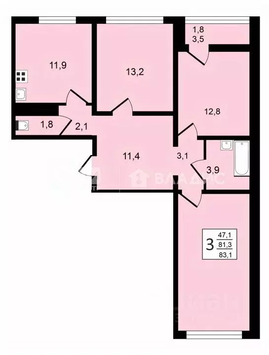 3-к кв. Воронежская область, Воронеж ул. Пескова, 6 (83.1 м) - Фото 0