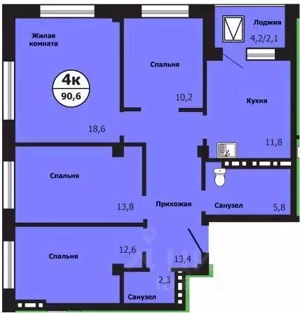4-к кв. Красноярский край, Красноярск ул. Лесников, 51Б (90.6 м) - Фото 0