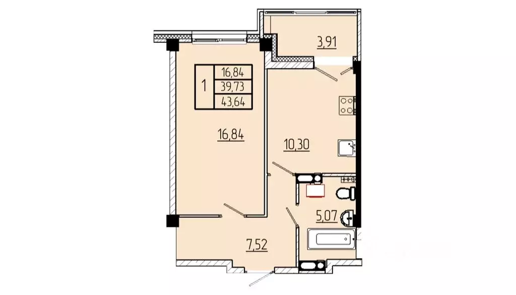 1-к кв. Омская область, Омск Волгоградская ул., с3 (43.64 м) - Фото 1