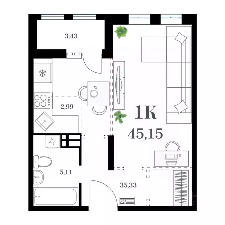 1-к кв. Приморский край, Владивосток ул. Леонова, 54 (45.15 м) - Фото 0