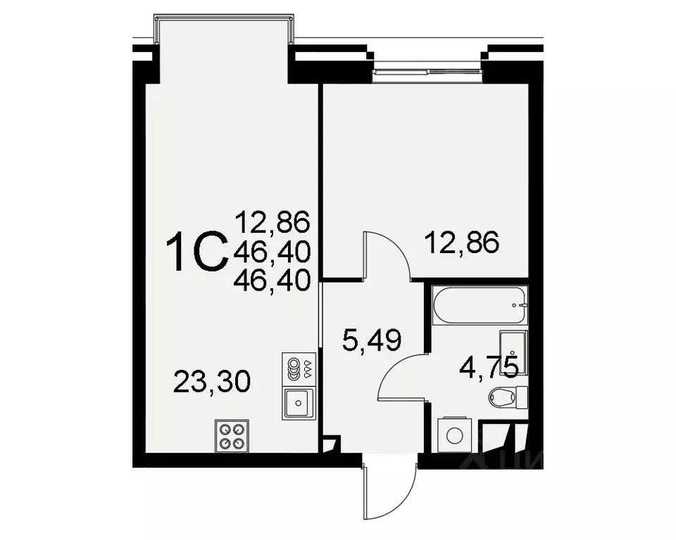 1-к кв. Тульская область, Тула Пушкинская ул., 2Г (46.4 м) - Фото 1