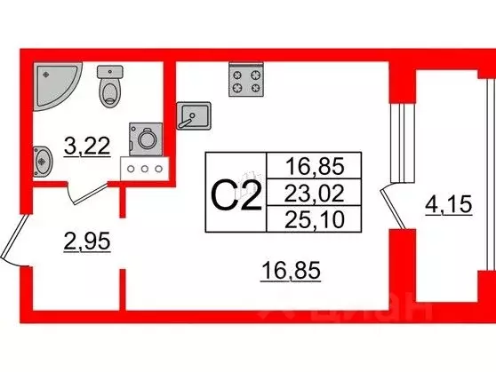 Студия Санкт-Петербург ул. Среднерогатская, 11к2 (26.3 м) - Фото 0