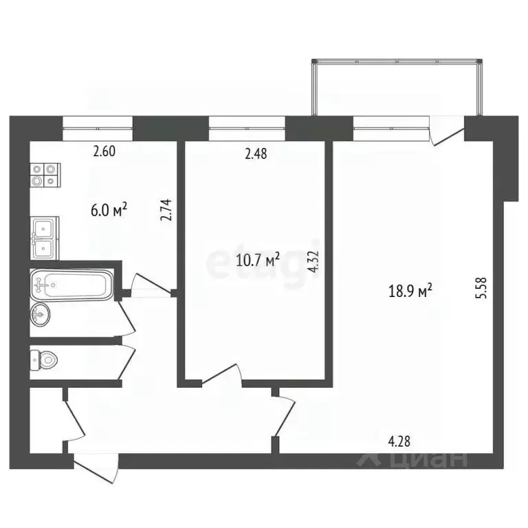 2-к кв. Ярославская область, Рыбинск ул. Свободы, 29 (45.2 м) - Фото 1