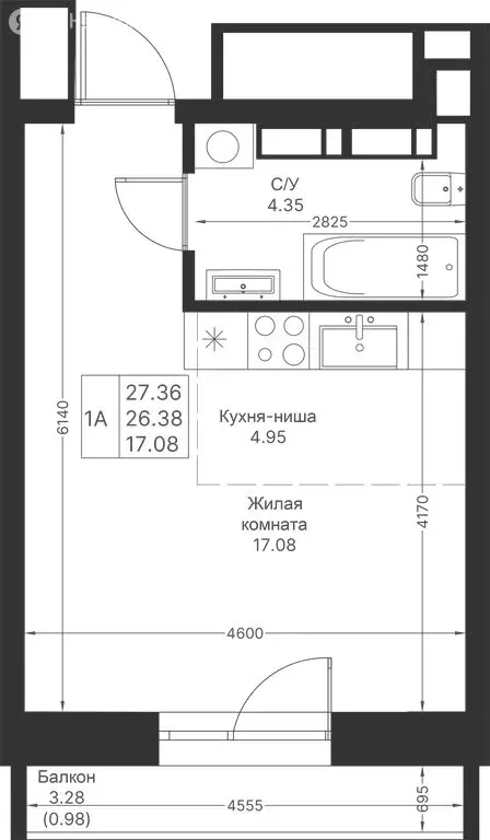 Квартира-студия: Казань, жилой комплекс Мой Ритм (27.36 м) - Фото 1