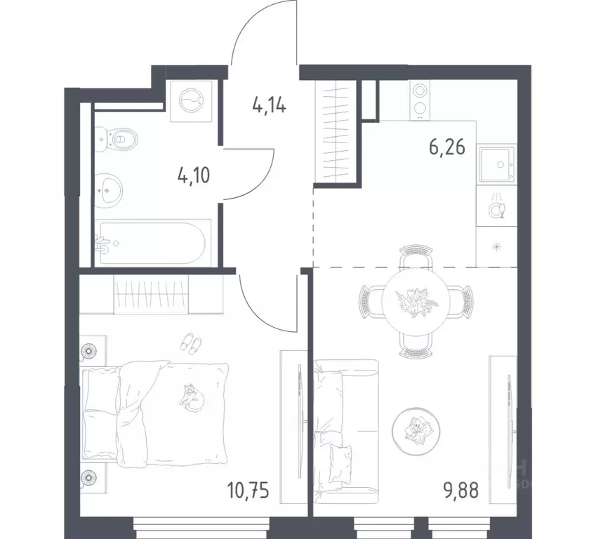 1-к кв. Московская область, Ленинский городской округ, Мисайлово пгт, ... - Фото 1
