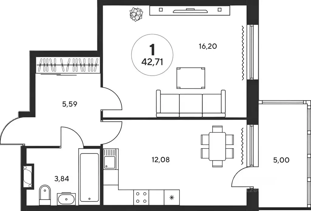2-к кв. Ростовская область, Ростов-на-Дону просп. Сиверса, 30 (43.0 м) - Фото 2