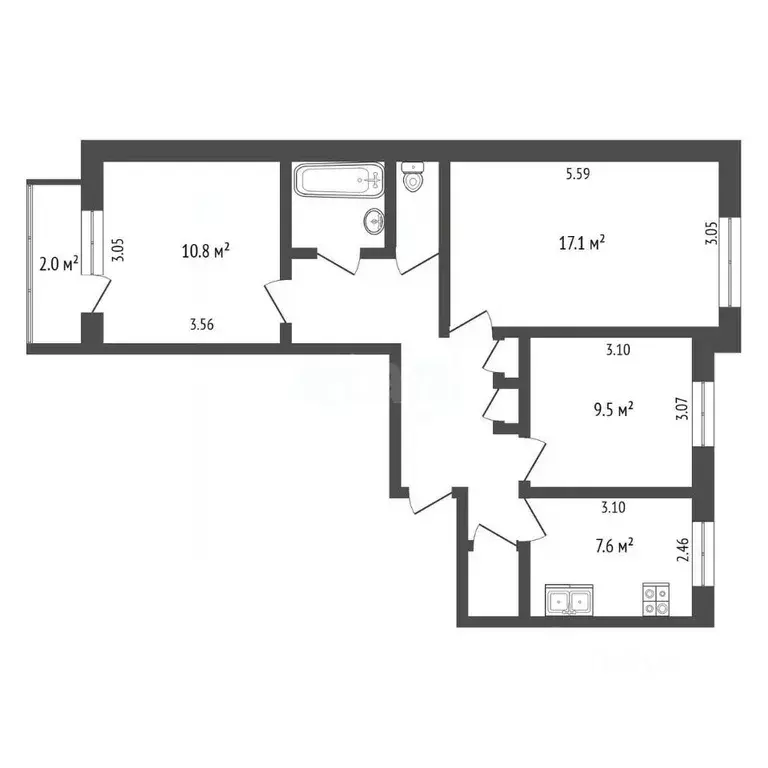 3-к кв. Псковская область, Псков ул. Алексея Алехина, 24 (62.0 м) - Фото 2