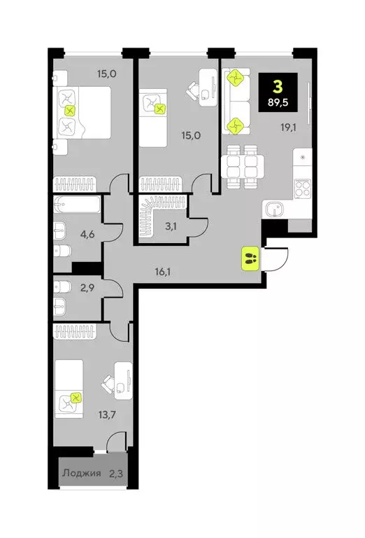 3-комнатная квартира: Тюмень, улица Разведчика Кузнецова, 9 (89.5 м) - Фото 1