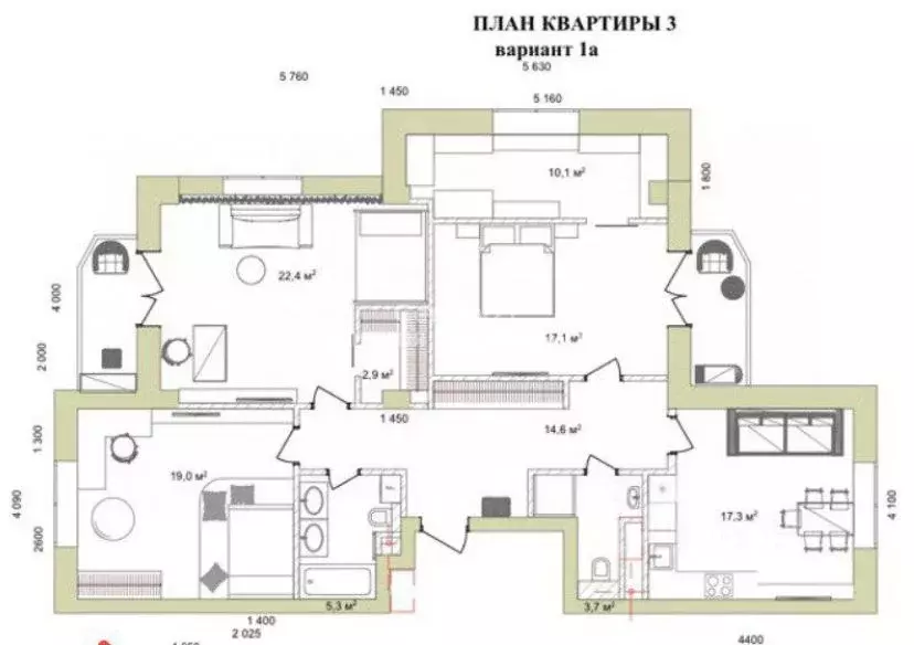 4-к кв. Москва Мосфильмовская ул., 88к2с7 (119.7 м) - Фото 2