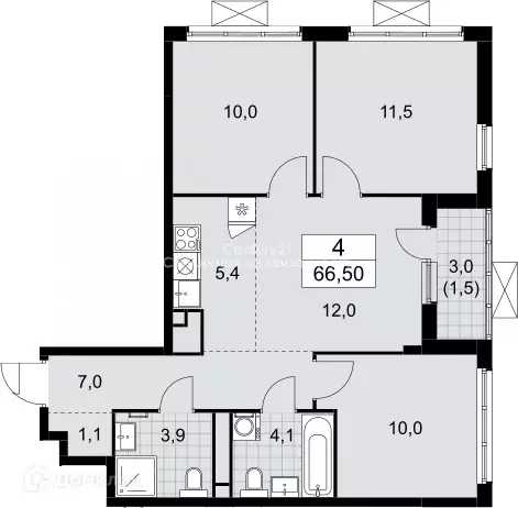 Продаётся 2-к квартира, 66.8 м - Фото 0