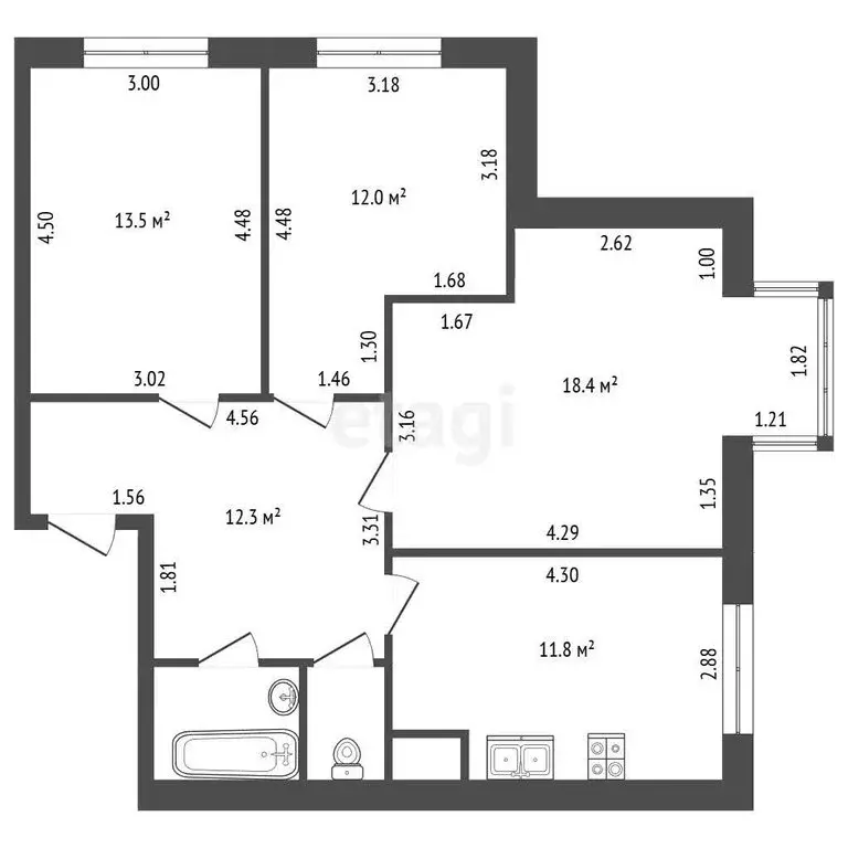 3-комнатная квартира: Санкт-Петербург, Рыбацкий проспект, 18к2 (72.1 ... - Фото 1