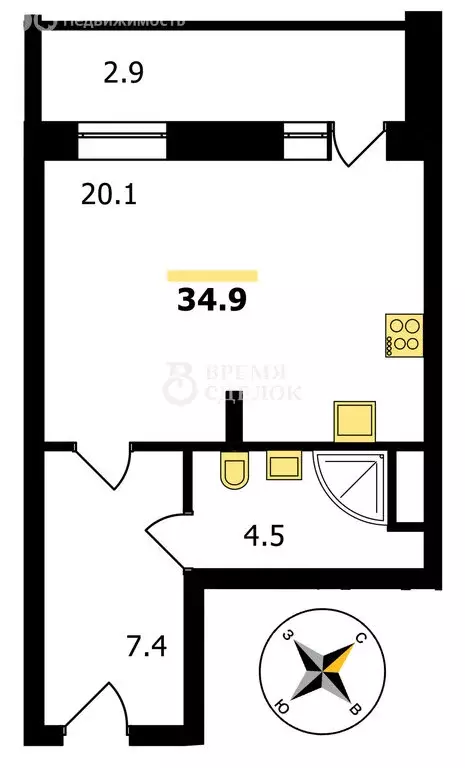 Квартира-студия: Владимир, Добросельская улица, 188В (32.1 м) - Фото 1