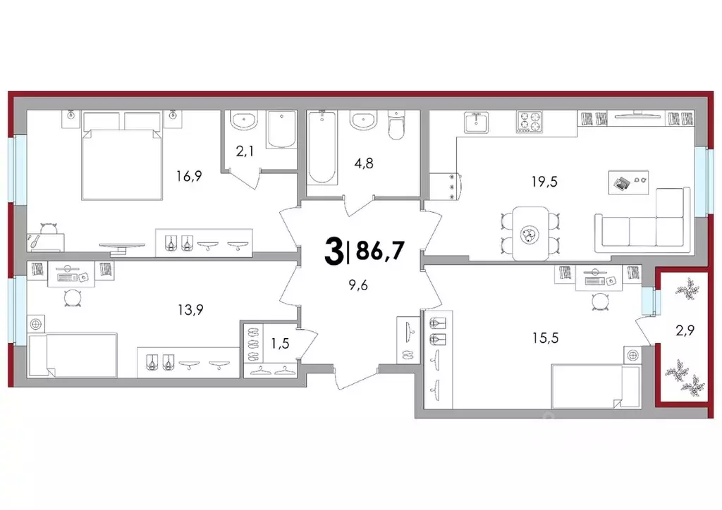 3-к кв. Тверская область, Тверь ул. С.Я. Лемешева, 8к1 (86.1 м) - Фото 0