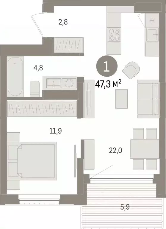 1-к кв. Липецкая область, Липецк пл. Петра Великого, 1 (47.26 м) - Фото 0