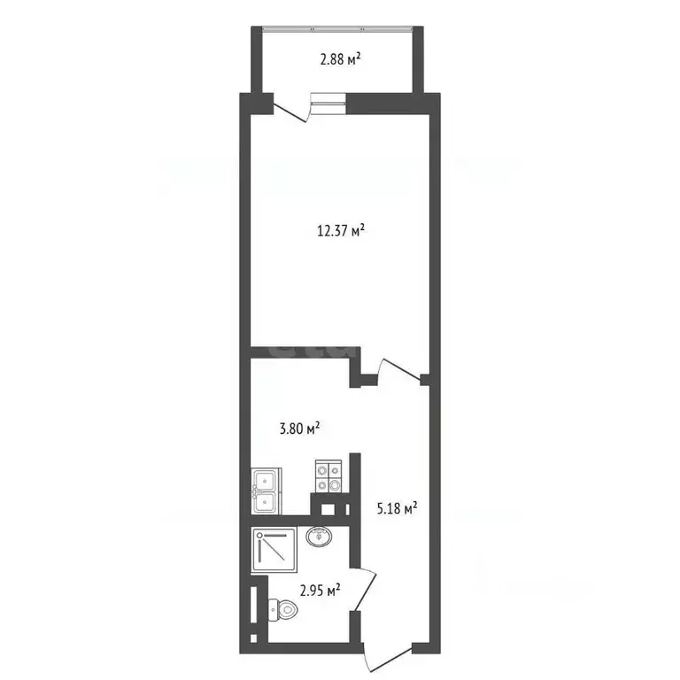 Студия Ростовская область, Ростов-на-Дону ул. Герасименко, 17/1 (27.3 ... - Фото 2