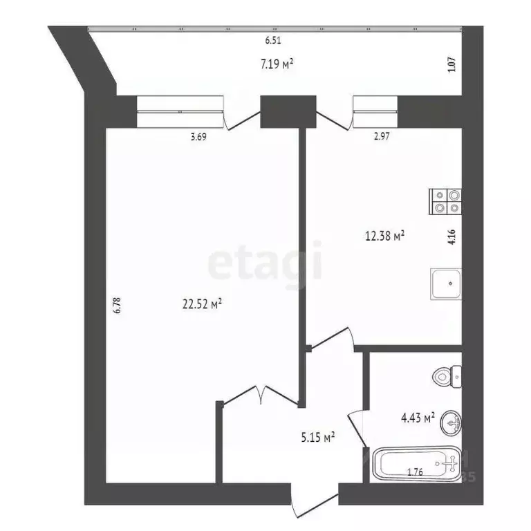 1-к кв. Самарская область, Самара Волжское ш., 123 (44.6 м) - Фото 2