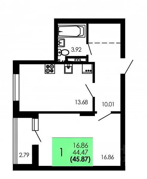 1-к кв. Воронежская область, Воронеж Оникс жилой комплекс (45.87 м) - Фото 1