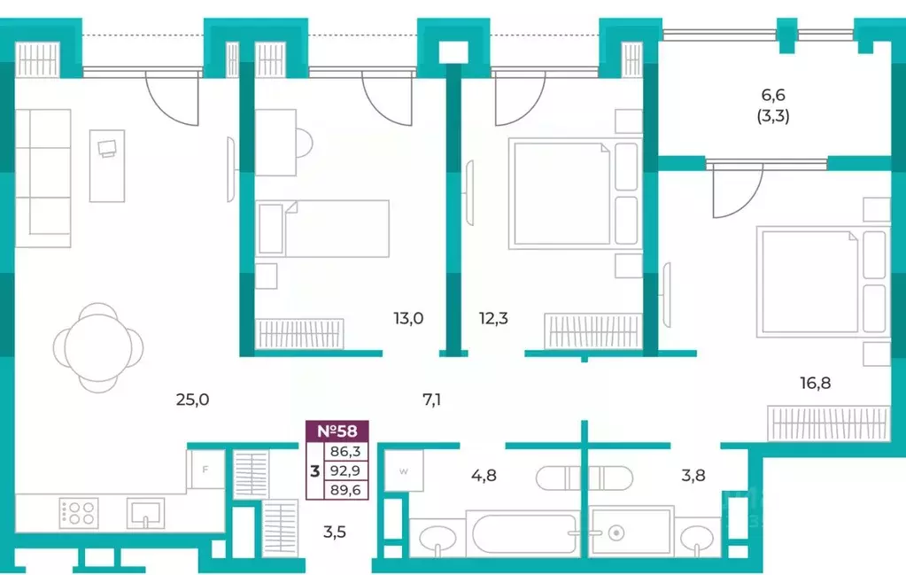 3-к кв. Крым, Симферополь ул. Воровского, 34 (89.6 м) - Фото 0