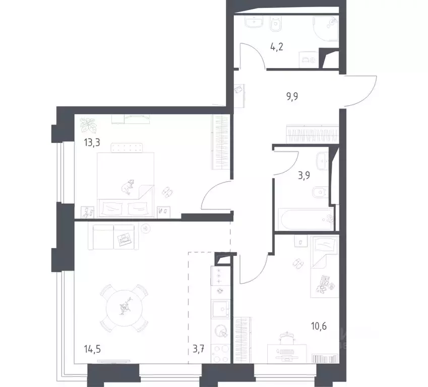 2-к кв. Москва Верейская 41 жилой комплекс, 3.1 (59.88 м) - Фото 1