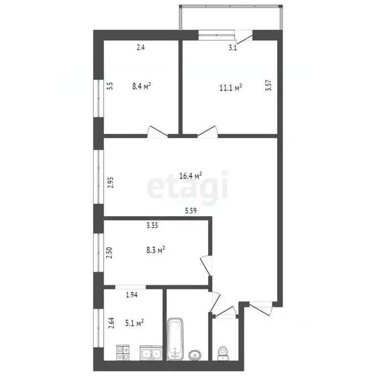 4-к кв. Челябинская область, Челябинск ул. Танкистов, 150В (61.2 м) - Фото 1