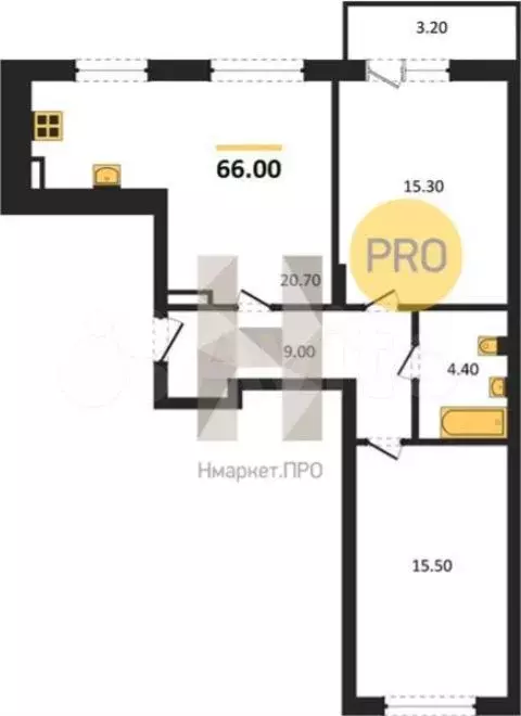 2-к. квартира, 66 м, 3/8 эт. - Фото 1