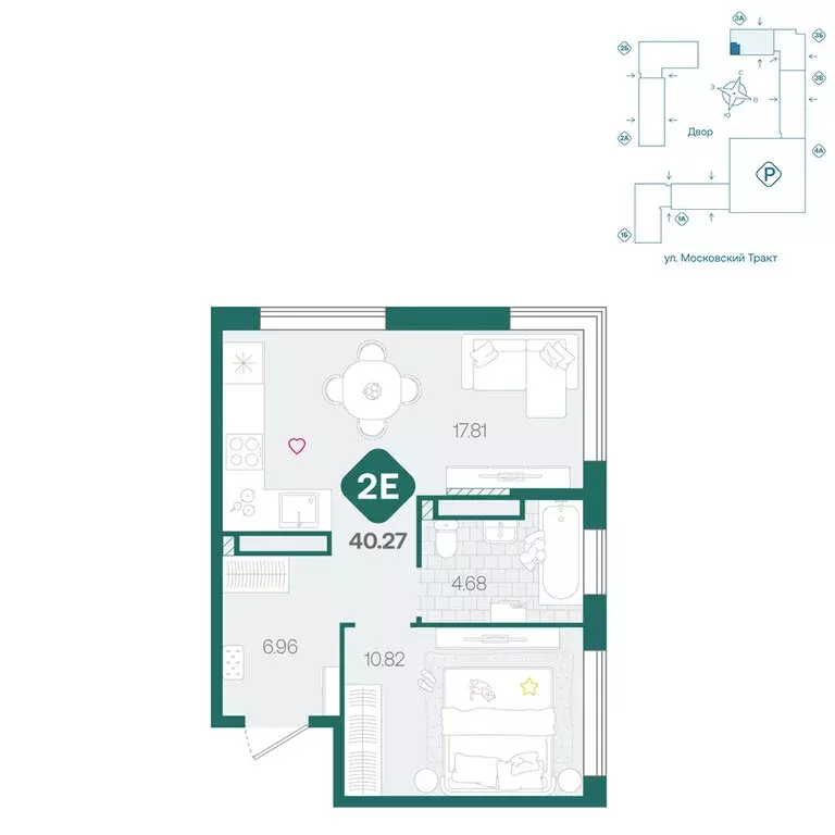 2-комнатная квартира: Тюмень, жилой комплекс Сибирский (40.27 м) - Фото 1