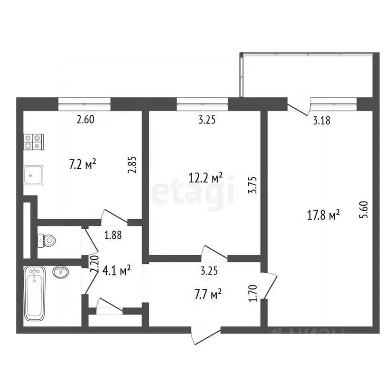 2-к кв. Крым, Симферополь ул. Дружбы (49.0 м) - Фото 1