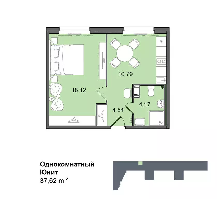 1-комнатная квартира: Санкт-Петербург, Витебский проспект, 99к1 (37.62 ... - Фото 0