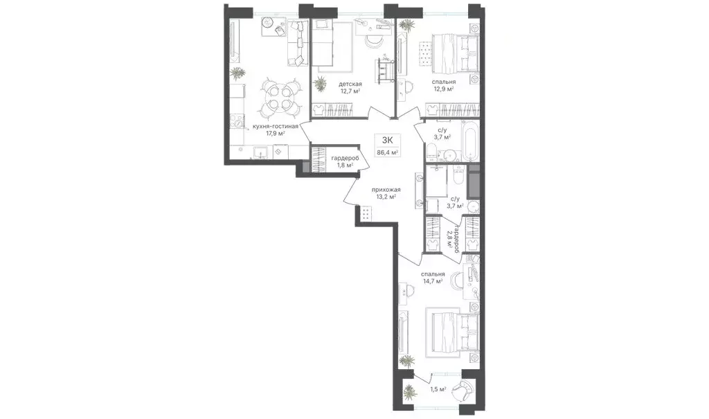 3-комнатная квартира: Москва, САО, Головинский район, жилой комплекс ... - Фото 1