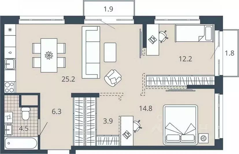 2-к кв. Пензенская область, Пенза Центральный квартал Скала Сити жилой ... - Фото 1