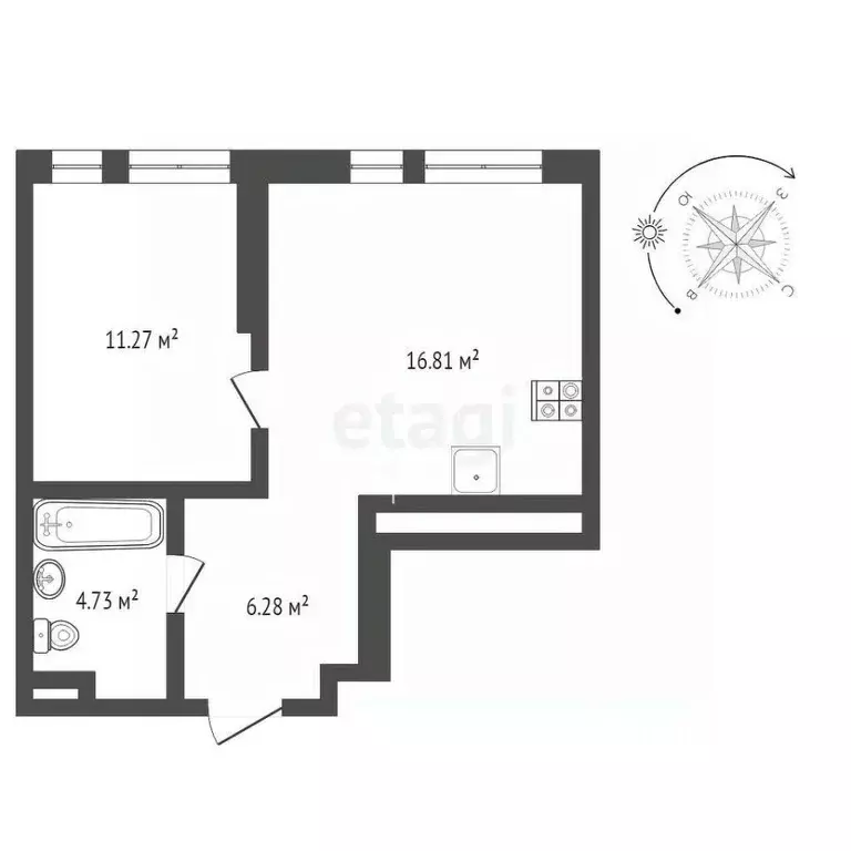 1-к кв. Тюменская область, Тюмень ул. Новоселов, 103к1 (39.0 м) - Фото 1