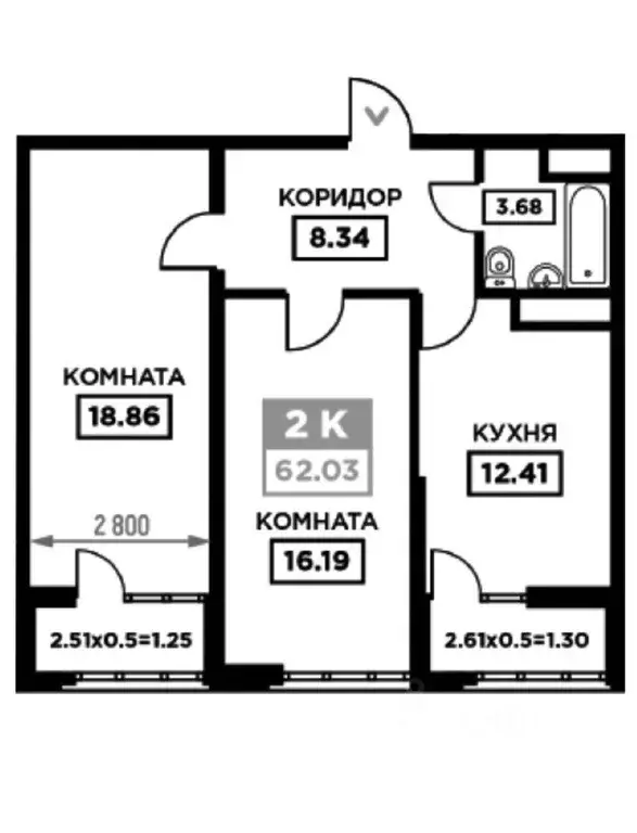 Квартира, 2 комнаты, 62 м - Фото 0