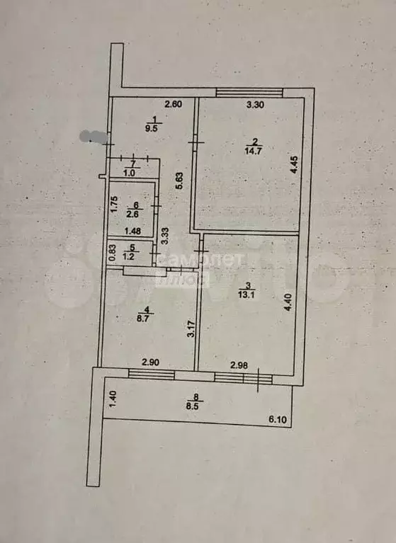 2-к. квартира, 55,1 м, 7/9 эт. - Фото 0