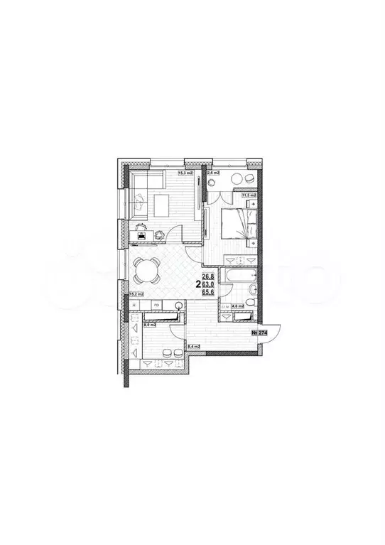 2-к. квартира, 65,6 м, 17/24 эт. - Фото 1